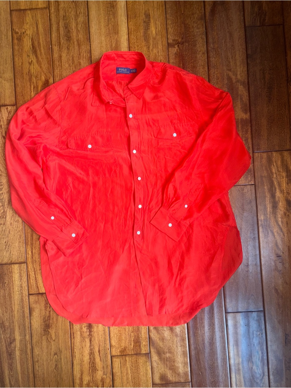 Ralph Lauren Red/Orange Women's Button-Up Blouse 100% Silk
